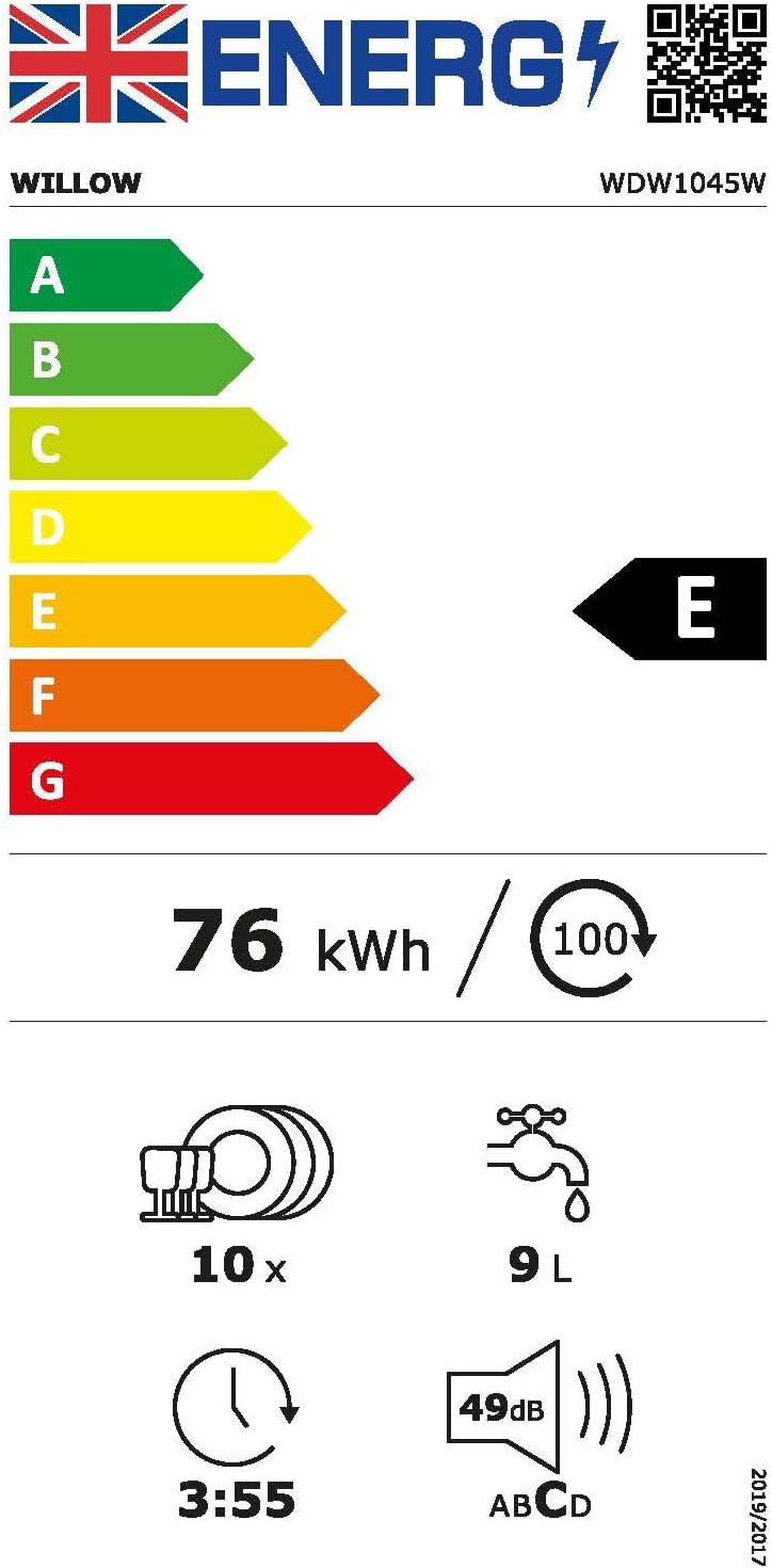 Willow WDW1045W 45cm Freestanding Slimline Dishwasher - White