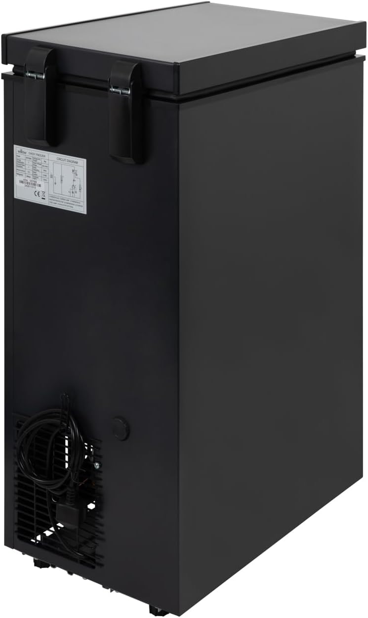 Rear and side view of Willow WCF60B compact freezer showing vent system and casing.