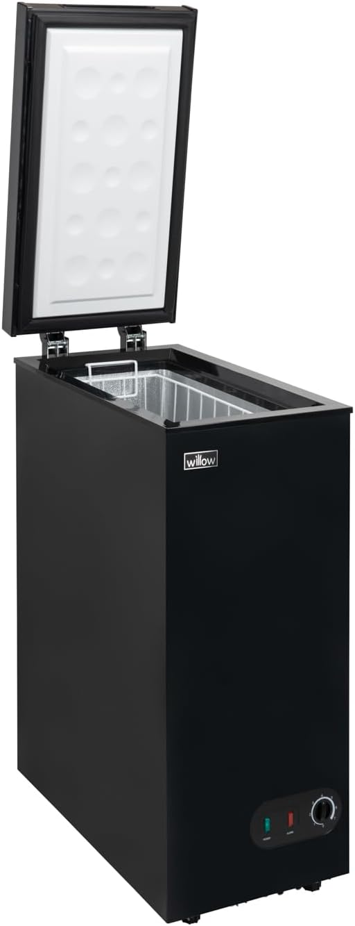 Open view of Willow WCF60B freezer showing internal storage compartment.
