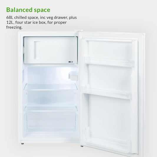 Willow WU48FC4W fridge with open doors displaying storage layout and freezer box.