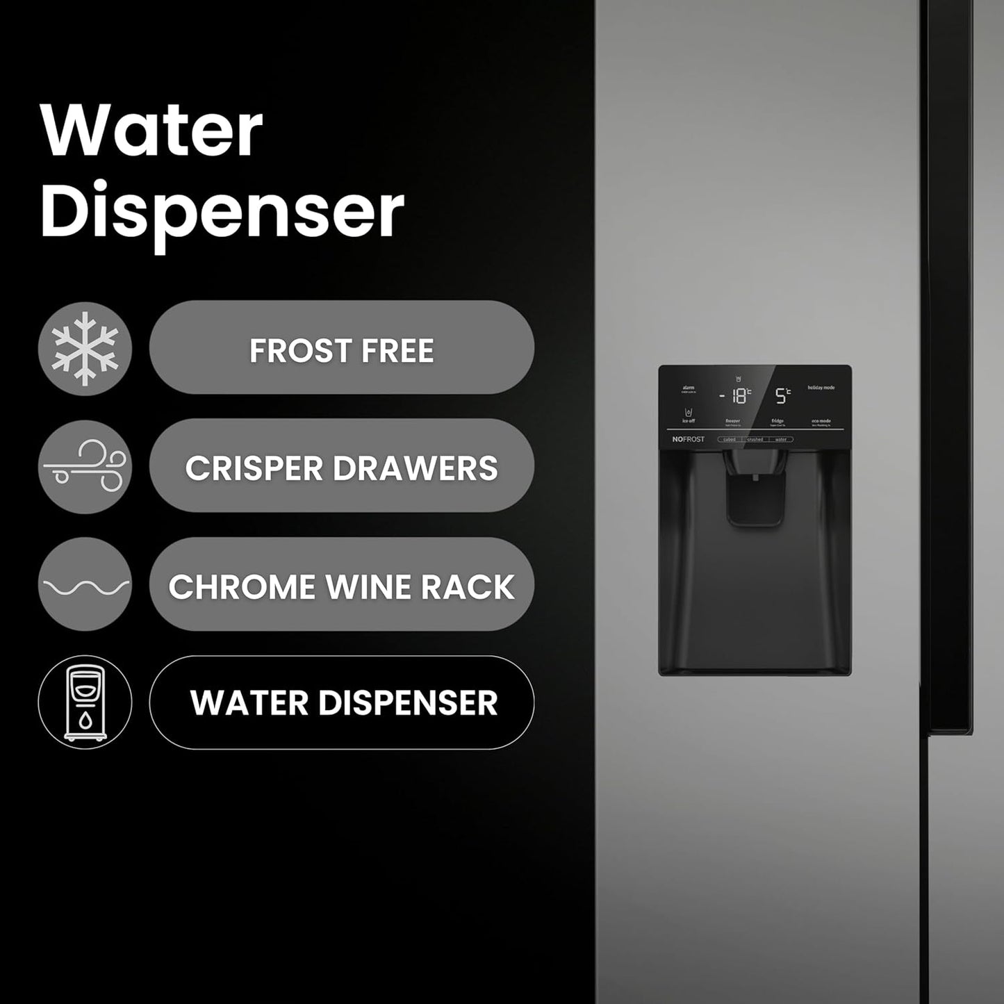 Teknix THSBS1791PLUX American Fridge Freezer Ice + Water Plumbed Inox Silver
