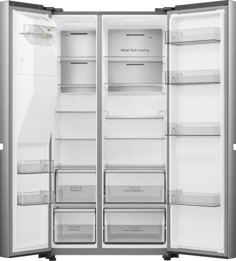 Hisense RS818N4IIE American Fridge Freezer Plumb Ice+Water Grey Steel