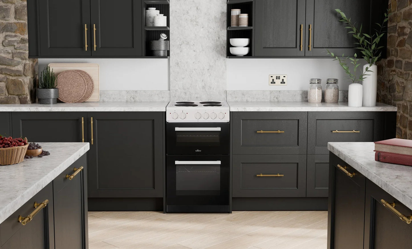 Willow WE50TSW Freestanding Electric Cooker 50cm Twin Cavity White