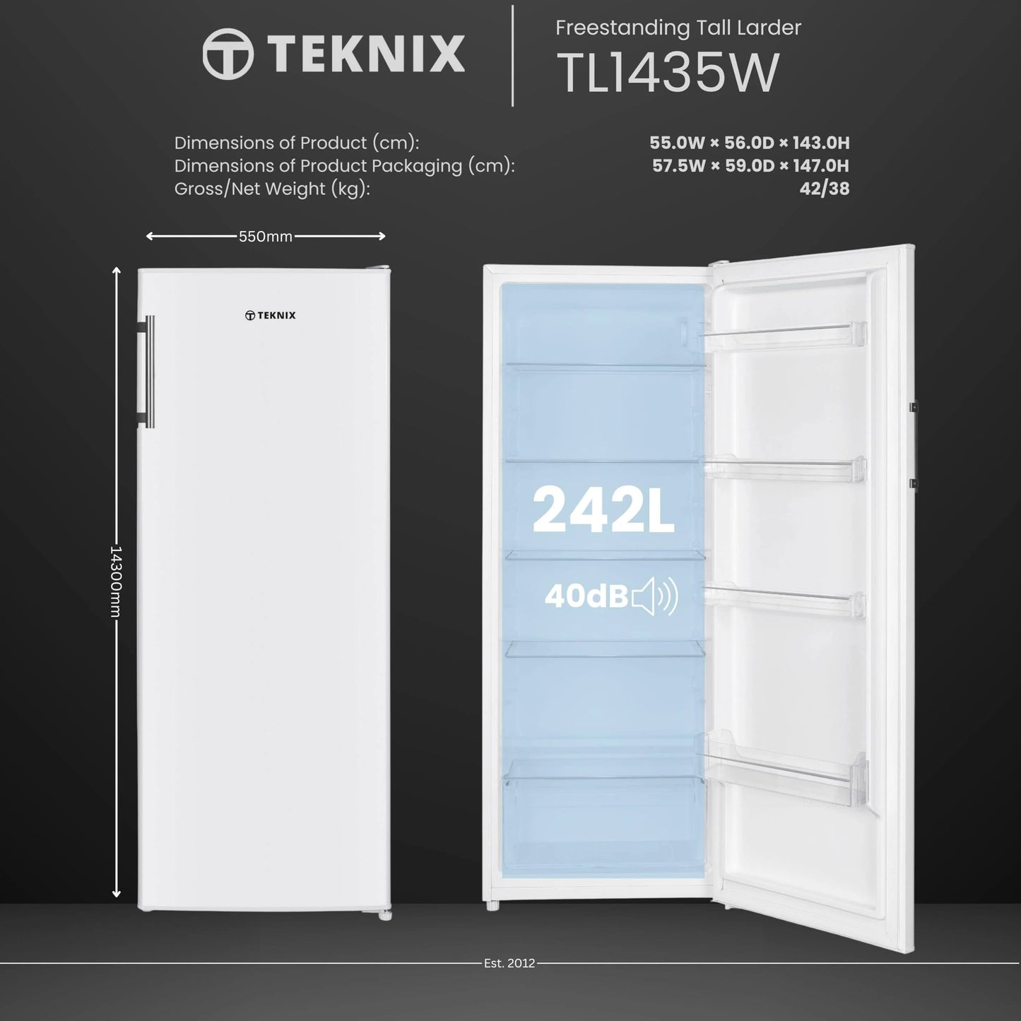 Teknix TL1435W Single Door Larder Fridge White