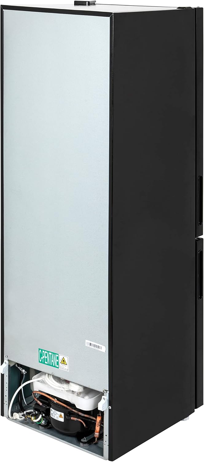 Willow WFF157B black freestanding fridge freezer with sleek design and low frost technology.