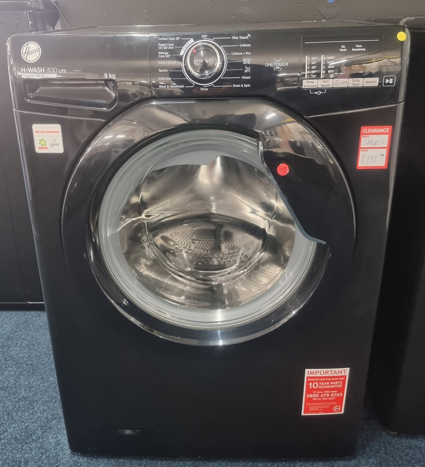 Hoover H3W492DABB4/1-80 9KG 1400 Washing Machine - Black - Refurbished - Grade C