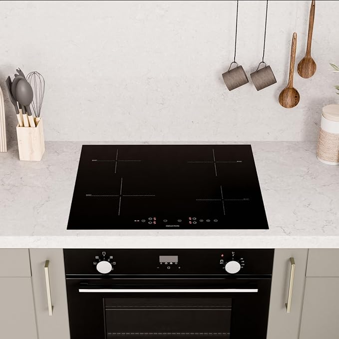 Willow WIH60TPI 60cm Touch Control Electric Hardwired Induction Ceramic Hob with Four Cooking Zones, 13 Amp Plug, Touch Controls, Boost