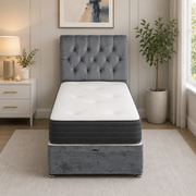 Ottoman Bed Single Button Plush Grey front