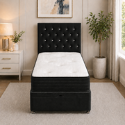 Ottoman Bed Single Button with Crystal Plush Black front