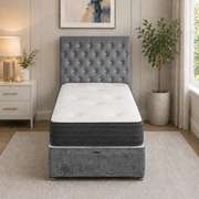 Ottoman Bed Single Button with Crystal Plush Grey front