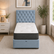 Ottoman Bed Single Button with Crystal Plush Sky front 4