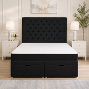 Ottoman Bed Small Double Button Plush Black front