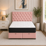 Ottoman Bed Small Double Button Plush Pink front