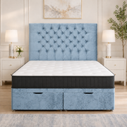 Ottoman Bed Small Double Button Plush sky front