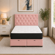 Ottoman Bed Small Double Button with Crystal Plush Pink front