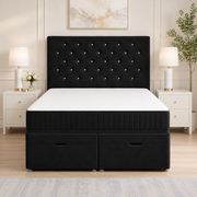 Ottoman Bed Small Double Button with Crystal Plush black front