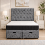 Ottoman Bed Small Double Button with Crystal Plush grey front