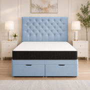 Ottoman Bed Small Double Button with Crystal Plush sky front