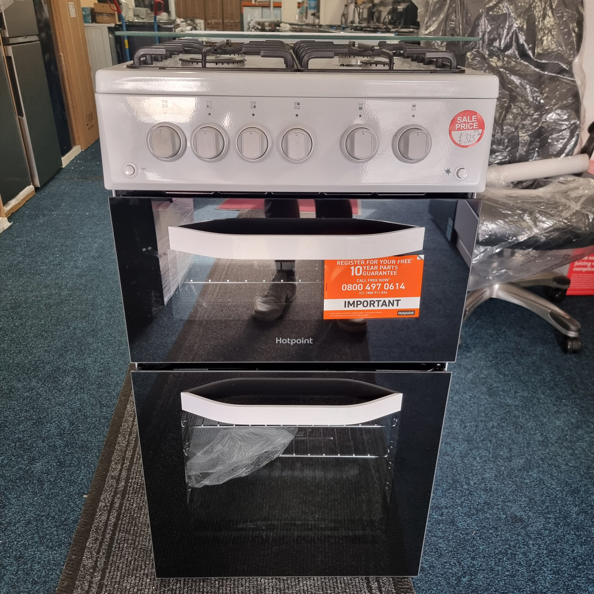 Hotpoint HDG5GCW 50cm Freestanding Gas Double Cooker - White