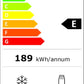 Energy rating label for Willow WFF157W fridge freezer showing E rating, 189 kWh/year, 48L freezer, 109L fridge capacity.